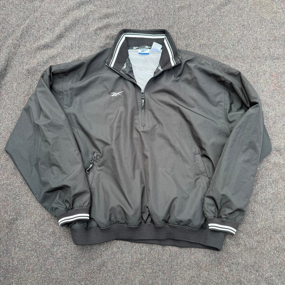 Men's Vintage Reebok Black 1/4 Zip Pullover Windbreaker Bomber Jacket Sz Large
